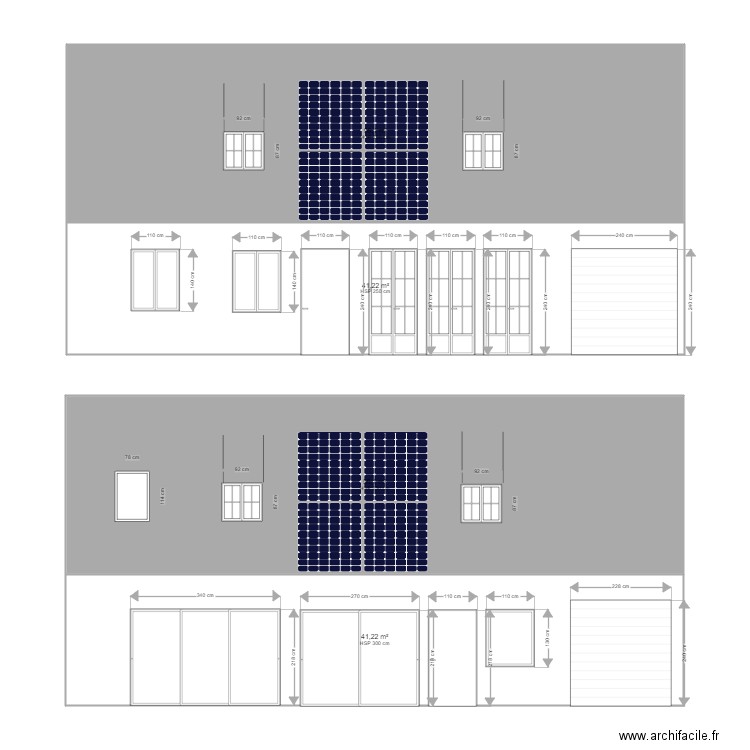 projet du bas facade avant. Plan de 4 pièces et 195 m2