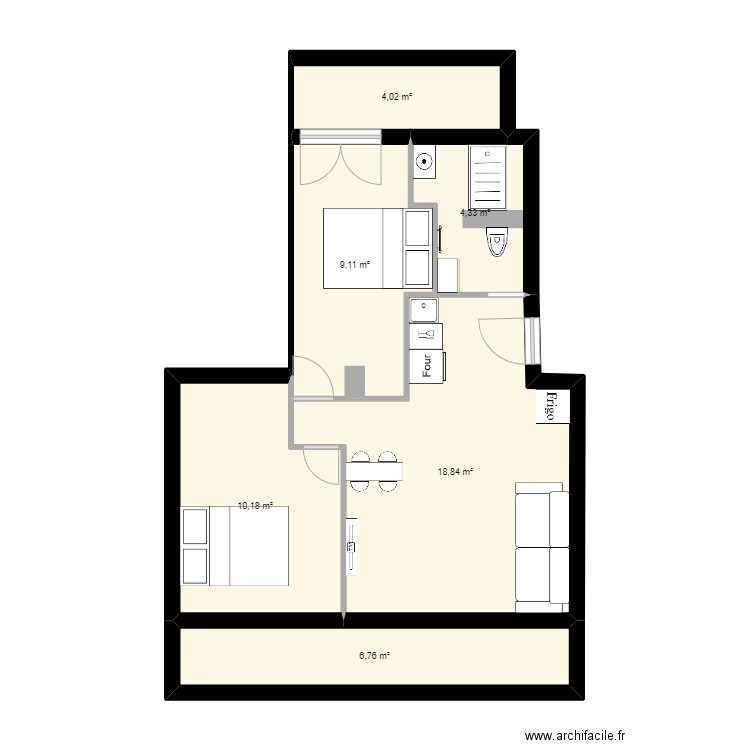 Helios meuble. Plan de 6 pièces et 53 m2