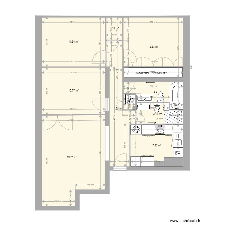 Plan eastman avec bonnes dimensions sans toucher mur porteur idée Caro. Plan de 0 pièce et 0 m2