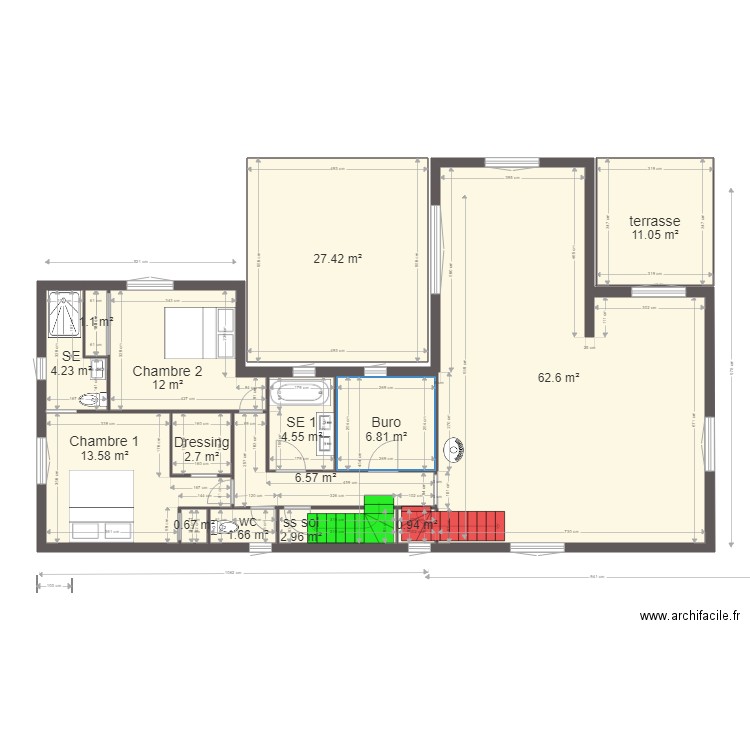 projet st v5. Plan de 24 pièces et 279 m2