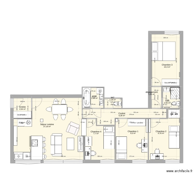 02 Boulogne plan projet 5. Plan de 11 pièces et 81 m2