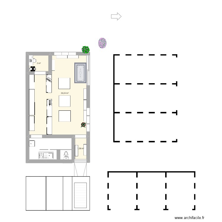 carrement fleur. Plan de 3 pièces et 30 m2