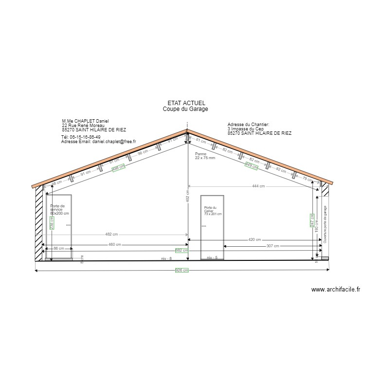 Etat Existant du Garage Coupe B B. Plan de 0 pièce et 0 m2