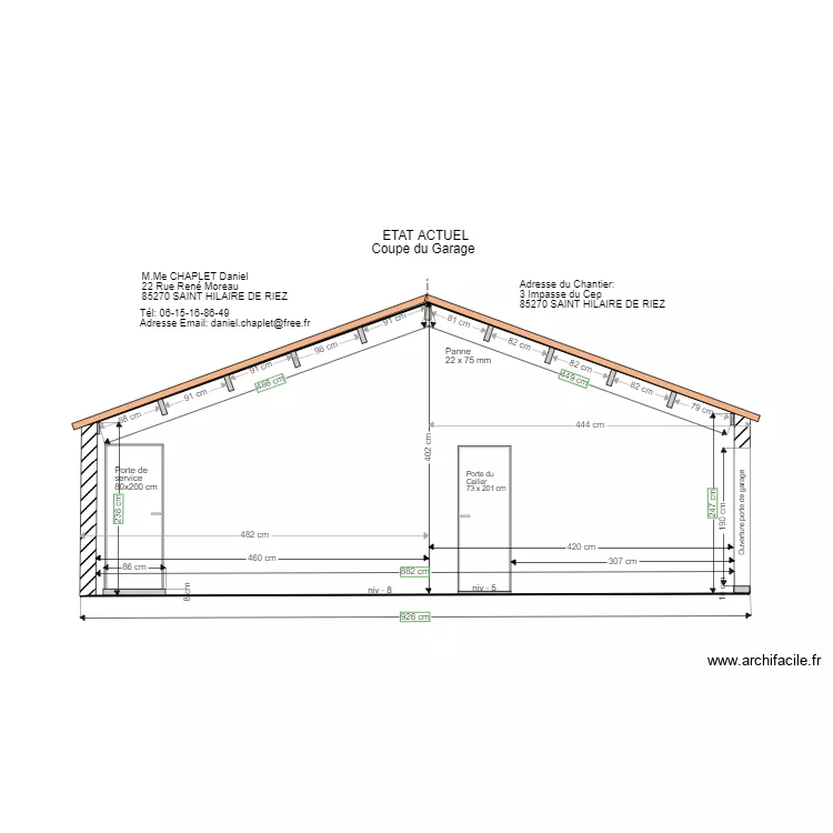 Etat Existant du Garage Coupe B B. Plan de 