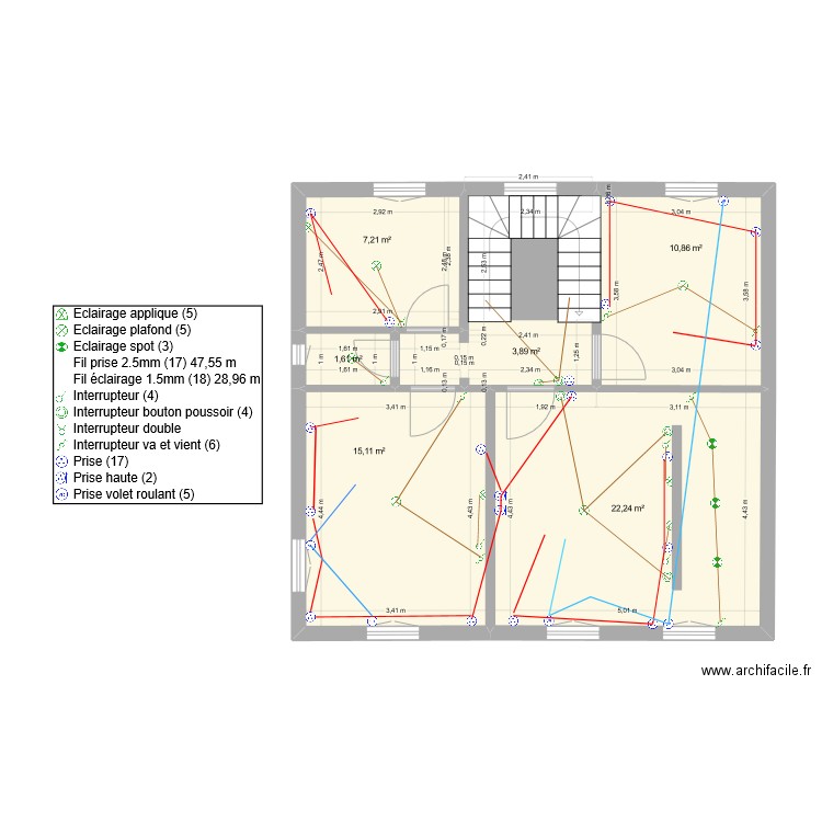 1 etage. Plan de 6 pièces et 61 m2