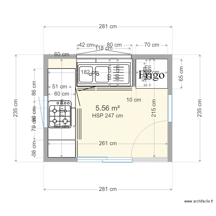 CUISINE. Plan de 1 pièce et 6 m2