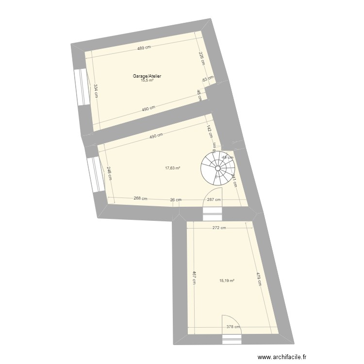 Poleymieux - division maison JAUNE RDC. Plan de 6 pièces et 51 m2