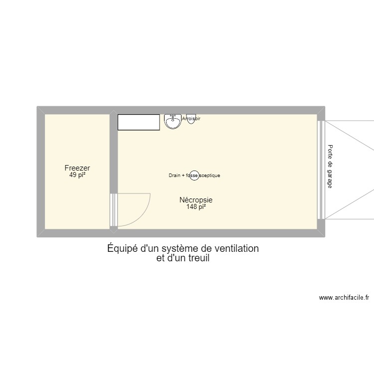 Salle nécropsie. Plan de 2 pièces et 18 m2