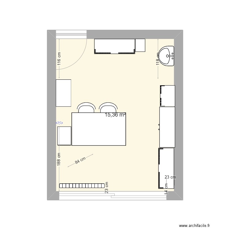 bureau gdc 6. Plan de 1 pièce et 15 m2