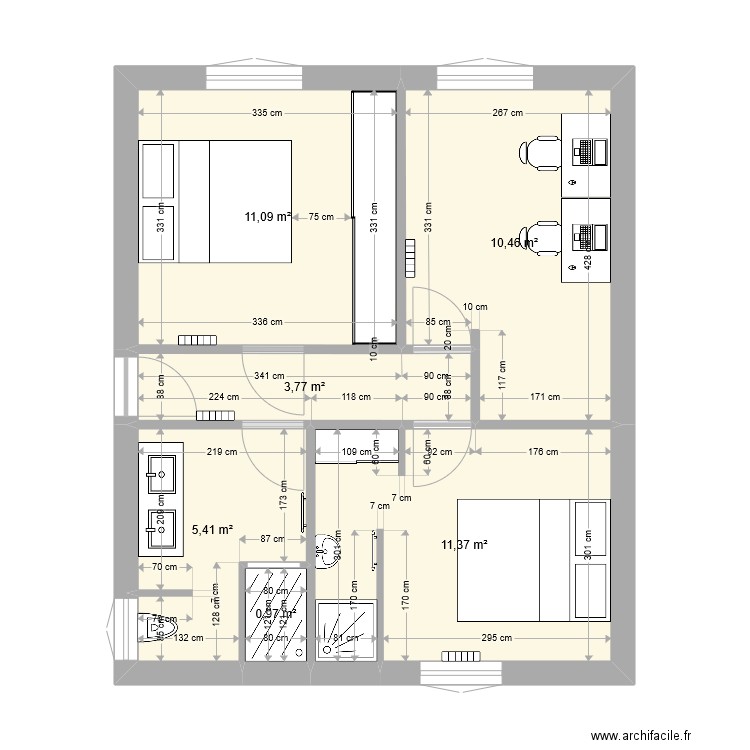 32RDS CHAMBRES V3_5. Plan de 6 pièces et 43 m2