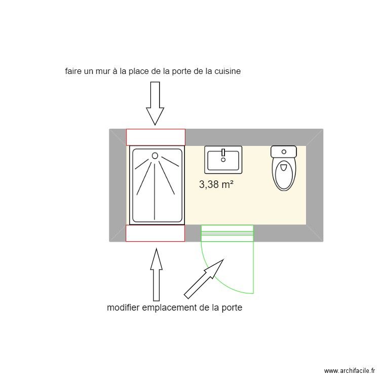 salle de bain cité suisse. Plan de 1 pièce et 3 m2