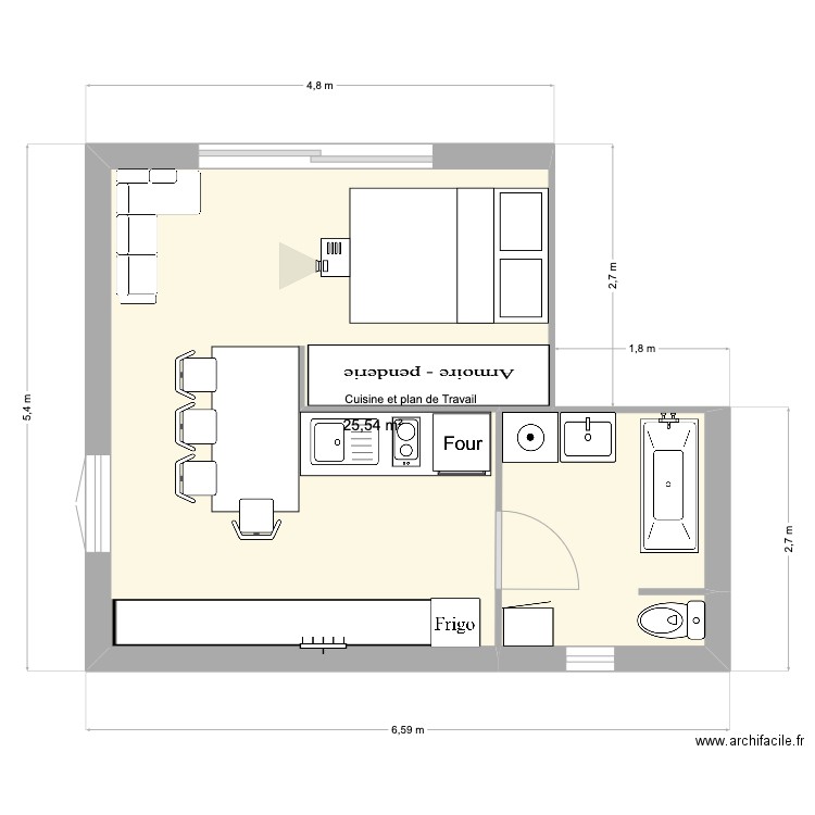 studio 1. Plan de 1 pièce et 26 m2
