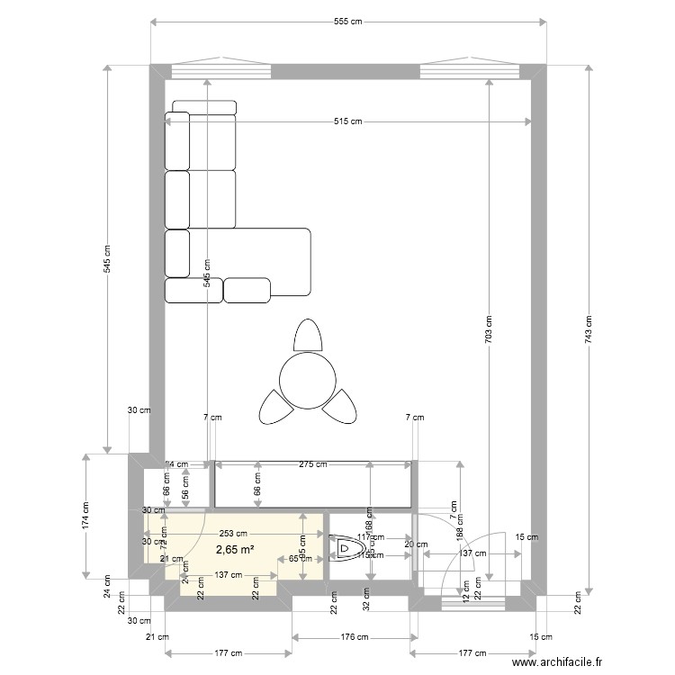 plan version 1. Plan de 3 pièces et 38 m2