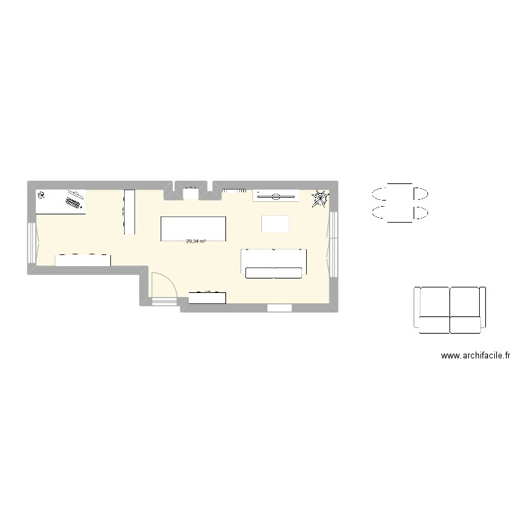 Salon Meublé. Plan de 1 pièce et 29 m2