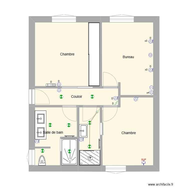 ELEC CHAMBRES. Plan de 7 pièces et 43 m2