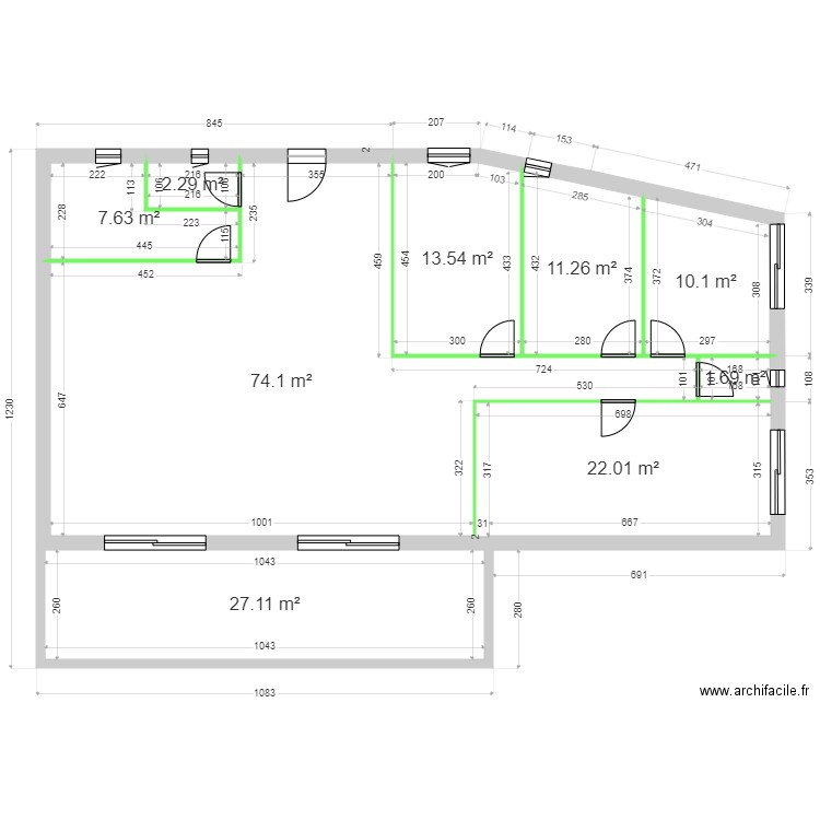 BAC ETAGE. Plan de 9 pièces et 170 m2