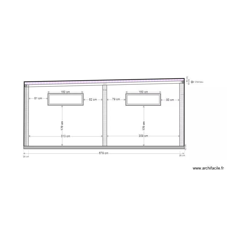 Local Technique Façade arrière avec ajout longueur. Plan de Local Technique Façade arrière avec ajout longueur. Plan de