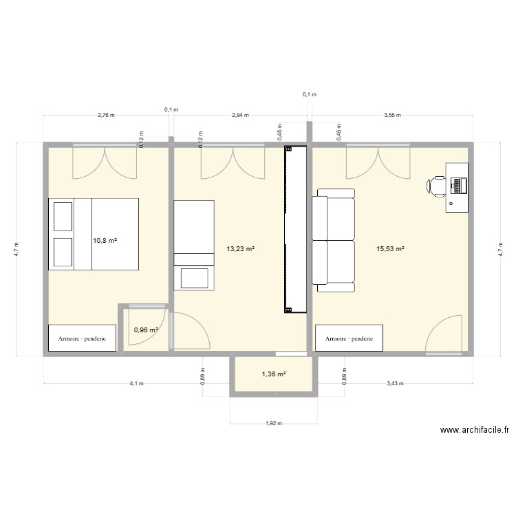 DARCHAN CHAMBRE. Plan de 5 pièces et 42 m2