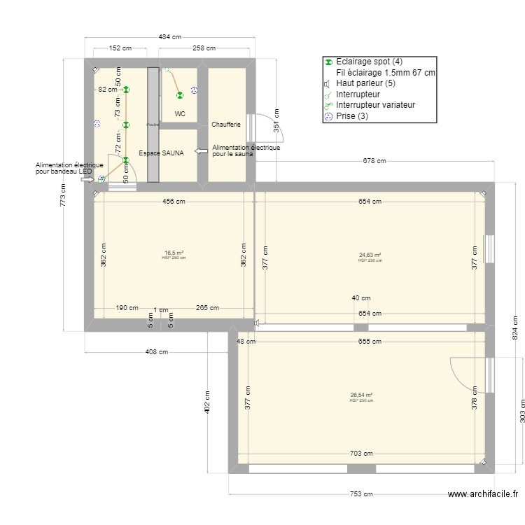 Love Room - Pouancé - Plan électrique . Plan de 6 pièces et 81 m2