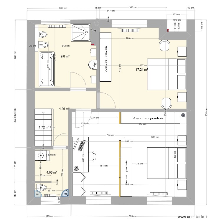 Liege avril 2023. Plan de 9 pièces et 74 m2