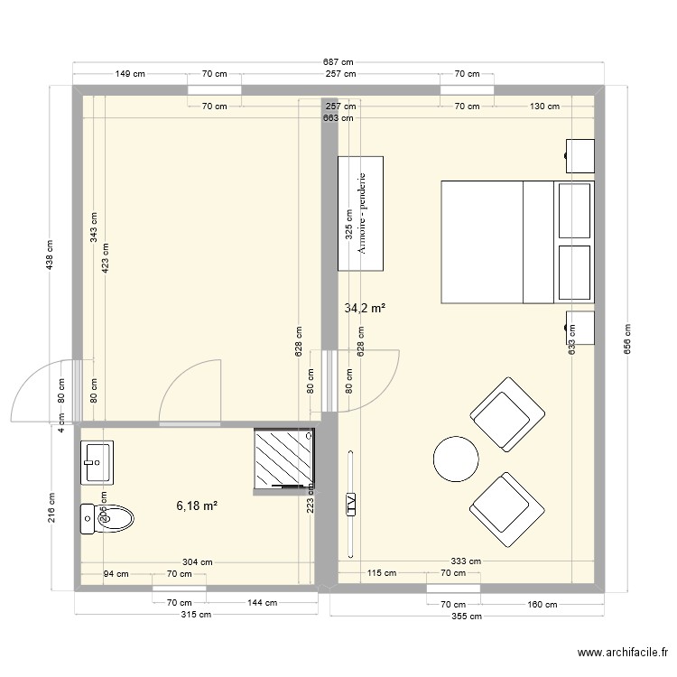 maison louis etage. Plan de 2 pièces et 40 m2