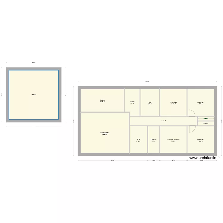 147 m2 4 chambres. Plan de 