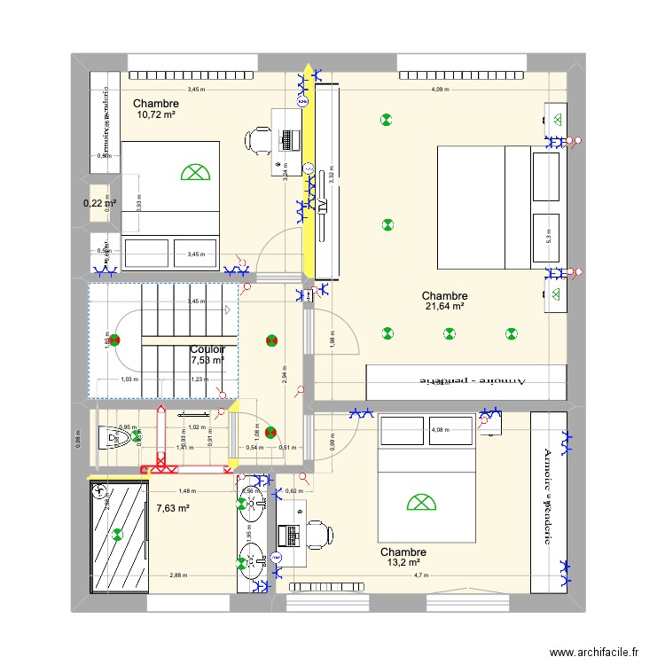 2e étage. Plan de 6 pièces et 61 m2