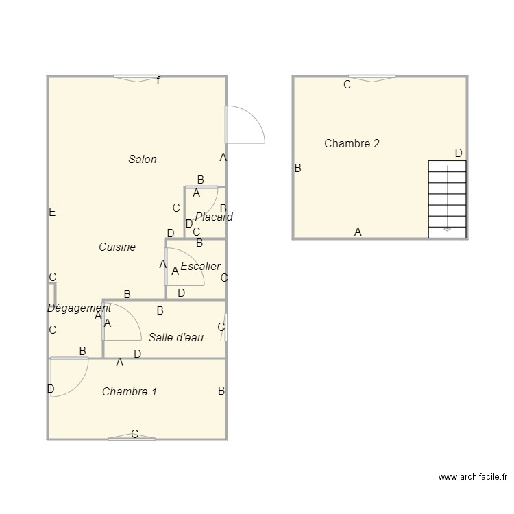 Croquis BEAUDET appt RDC gauche. Plan de 6 pièces et 41 m2