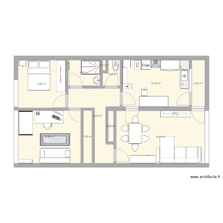 Appart Frenesllerie2. Plan de 11 pièces et 69 m2