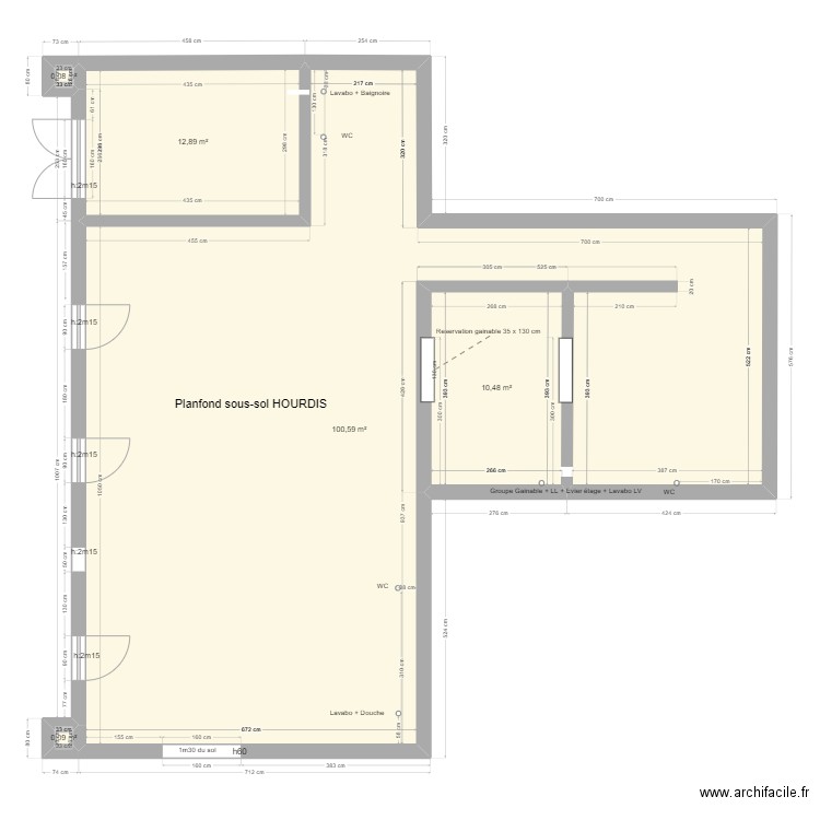 Plans côtés sous sol. Plan de 0 pièce et 0 m2