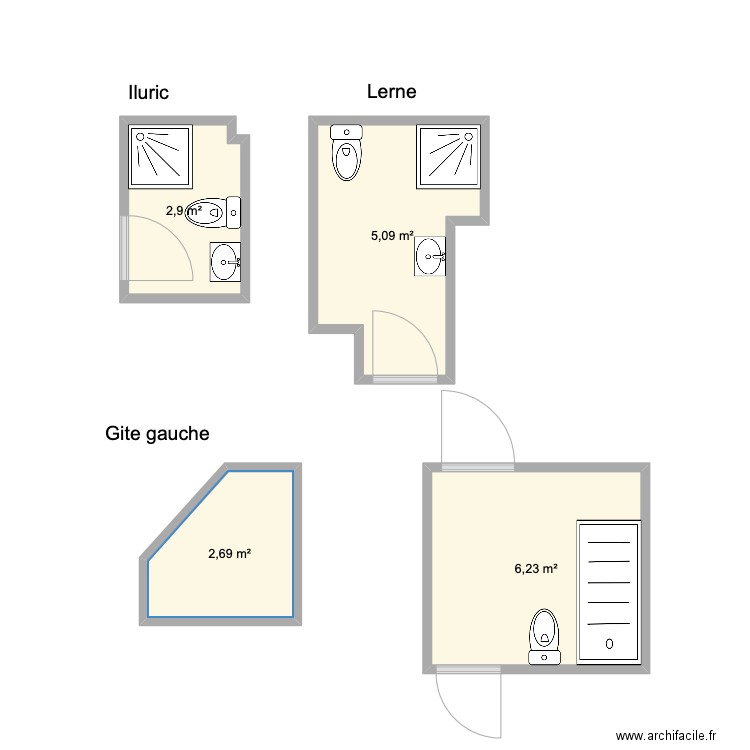 escale en arc. Plan de 4 pièces et 17 m2