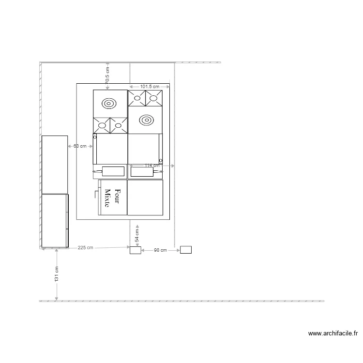 cuisine brique. Plan de 