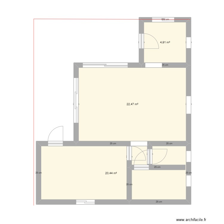 STUDIO. Plan de 3 pièces et 48 m2