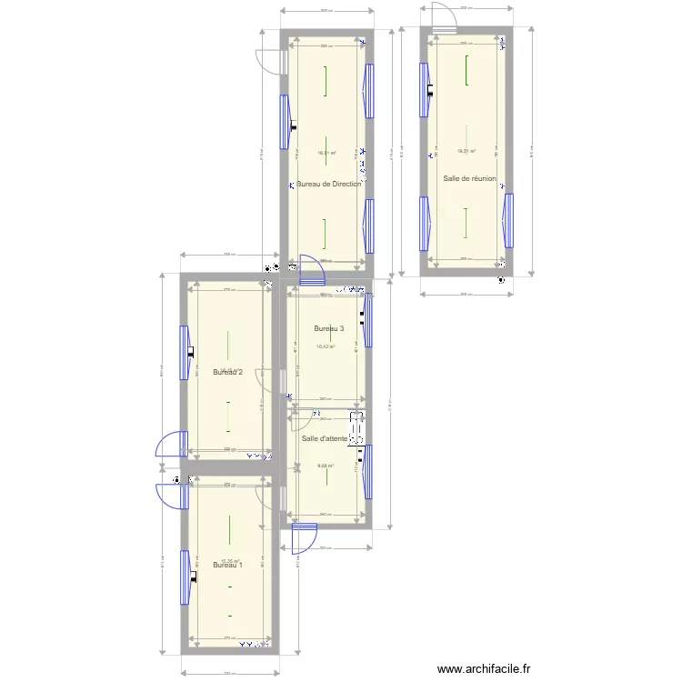 Centre Andre Focant 8m avec passage de porte sans wc. Plan de 