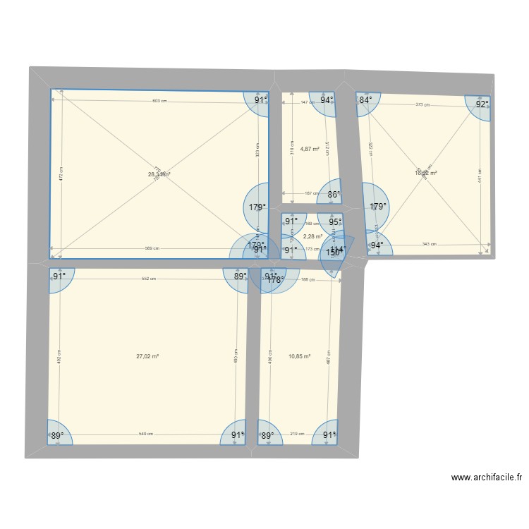 cuisine toilettes. Plan de 6 pièces et 89 m2