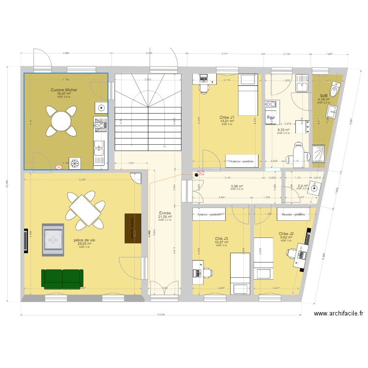 RdC Full v1. Plan de 10 pièces et 121 m2