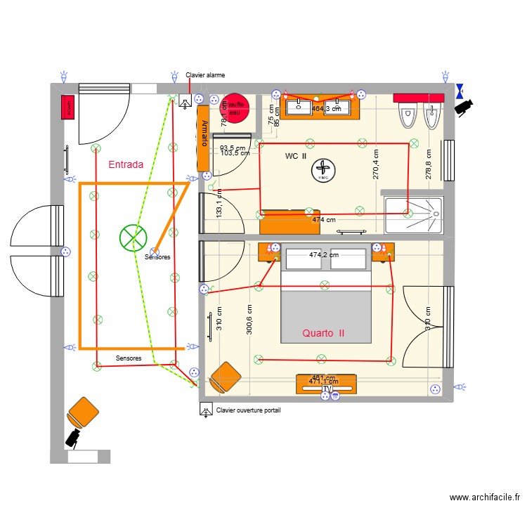 Chambre II. Plan de 1 pièce et 13 m2