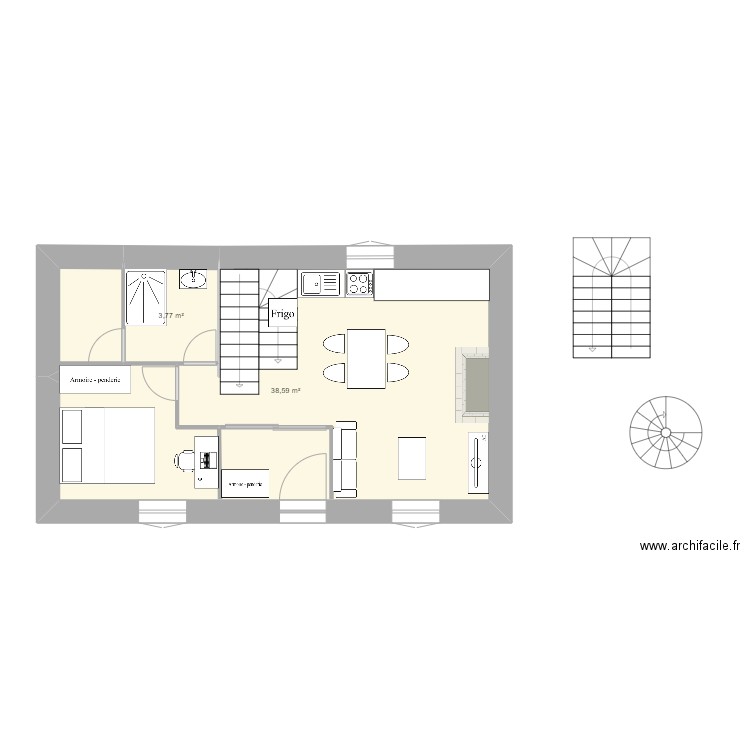 Gounay 2.2. Plan de 2 pièces et 42 m2