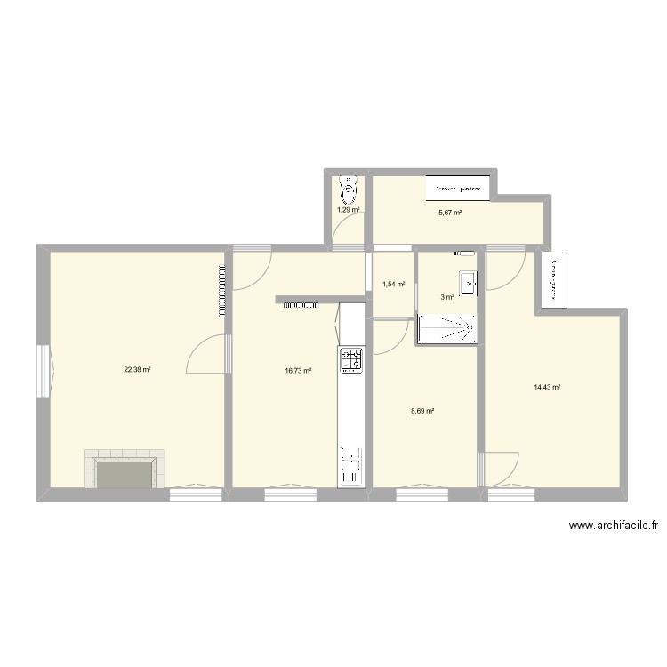 Appartement 01. Plan de 8 pièces et 74 m2