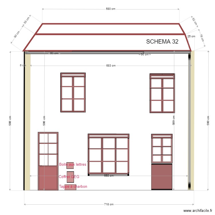 FACADE  COTE NORD OUEST 1a. Plan de 2 pièces et 7 m2