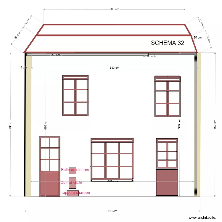 FACADE  COTE NORD OUEST 1a. Plan de 
