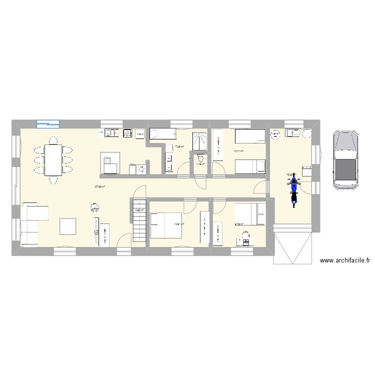 Maison DM. Plan de 8 pièces et 123 m2