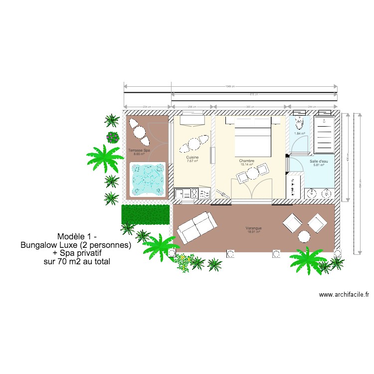 Projet de bungalow luxe et spa. Plan de 0 pièce et 0 m2