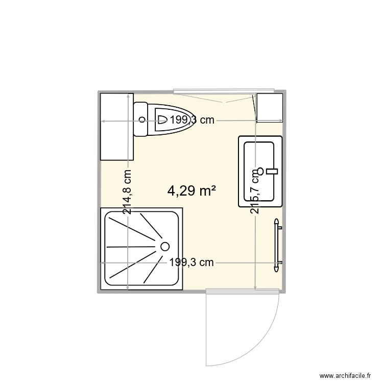 salle de douche. Plan de 1 pièce et 4 m2