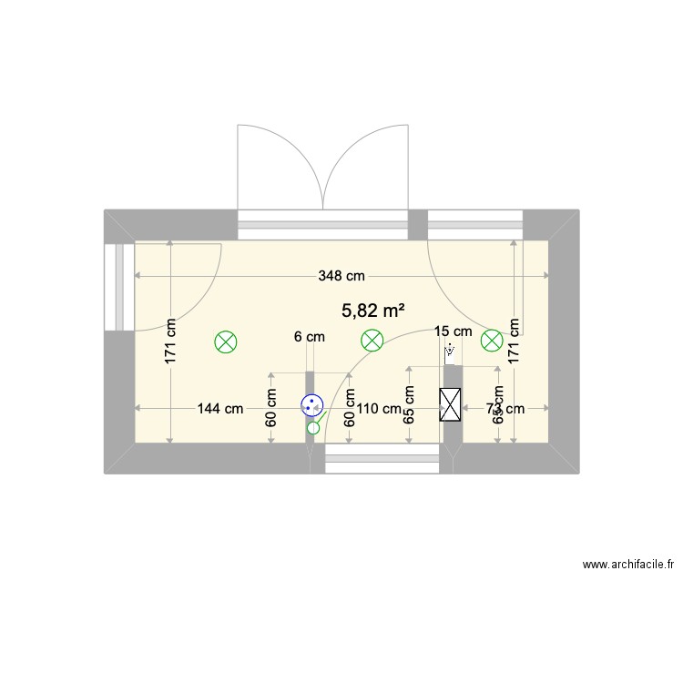 Entrée Caudéran électricité . Plan de 1 pièce et 6 m2