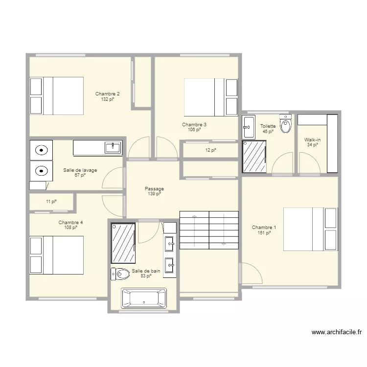 Plan 21878 modifi&eacute; &eacute;tage. Plan de 