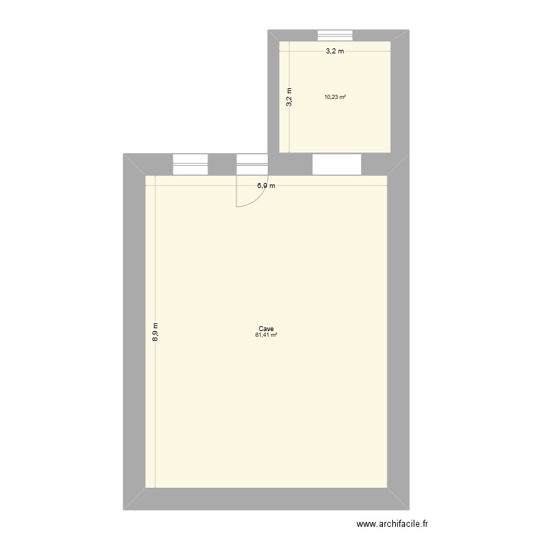 Cave. Plan de 2 pièces et 72 m2