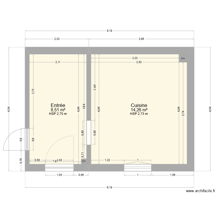 annie1. Plan de 2 pièces et 23 m2