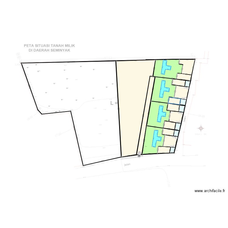 terrain Olivier 4X3. Plan de 28 pièces et 4192 m2