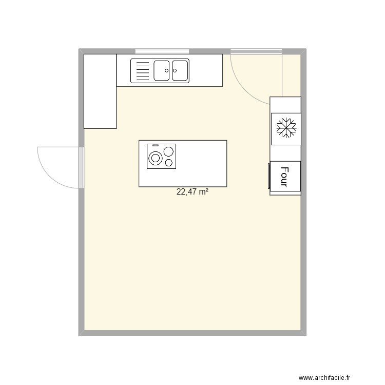 Cuisine. Plan de 1 pièce et 22 m2